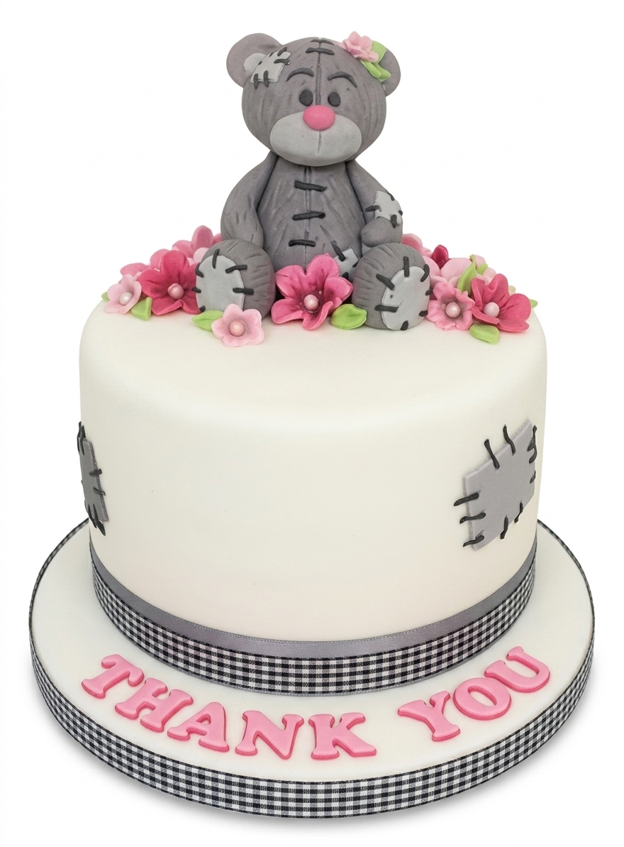 Teddybear Celebration Cake with Pink Flowers