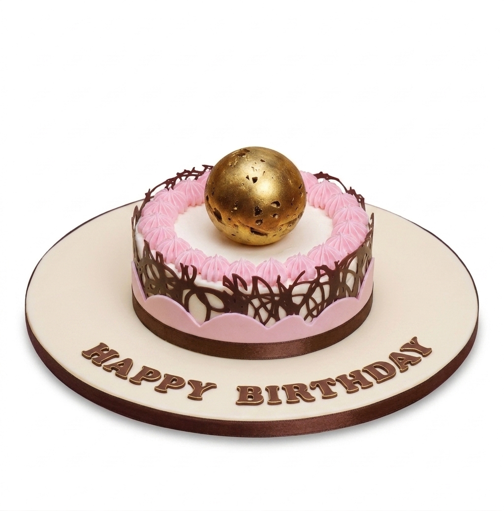 Gold Sphere & Chocolate Lattice Birthday Cake for Her