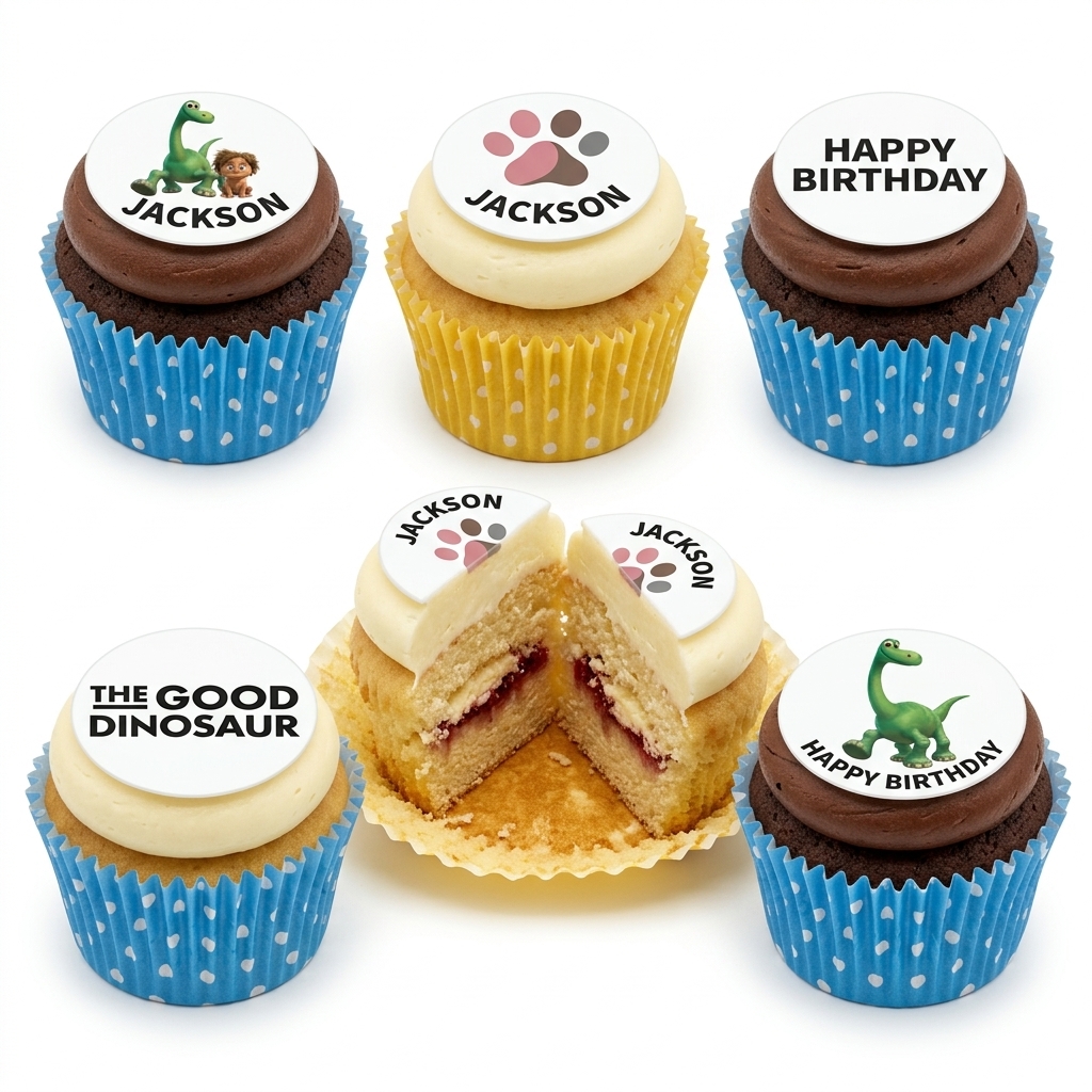 Dinosaur Birthday Cupcakes with Custom Name