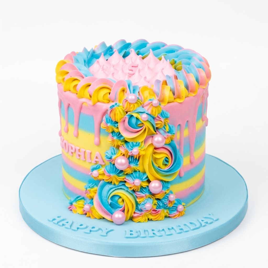 Pastel Rainbow Swirl Birthday Cake
