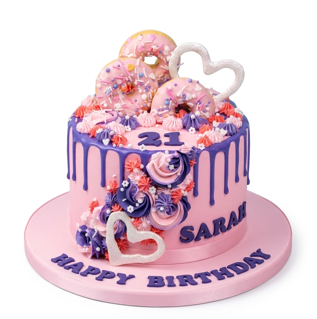 Donut Drip Birthday Cake for Her with Custom Age