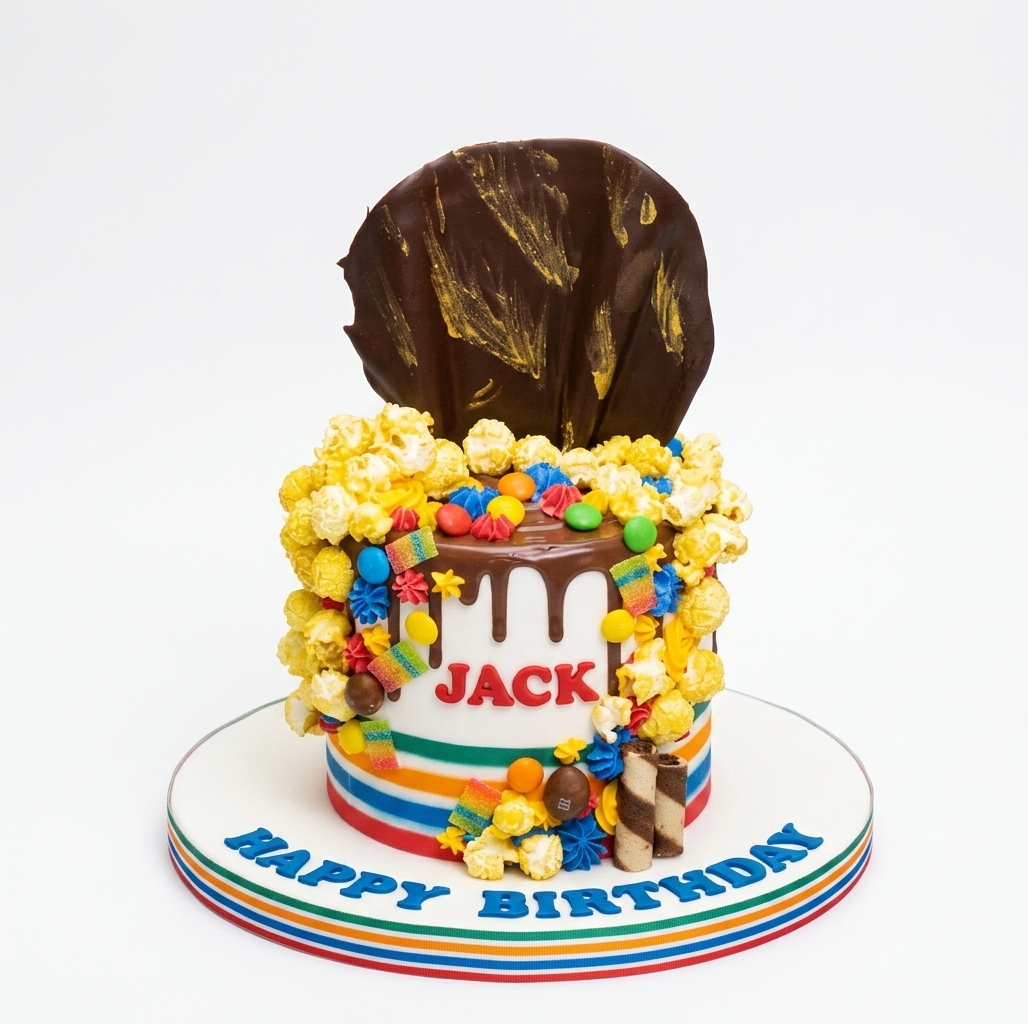 Rainbow Candy Drip Birthday Cake with Popcorn & Sweets