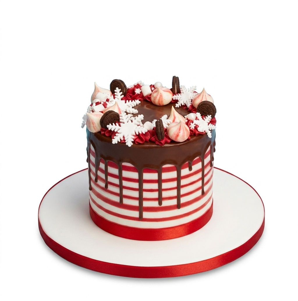 Christmas Drip Cake with Snowflakes & Cookies