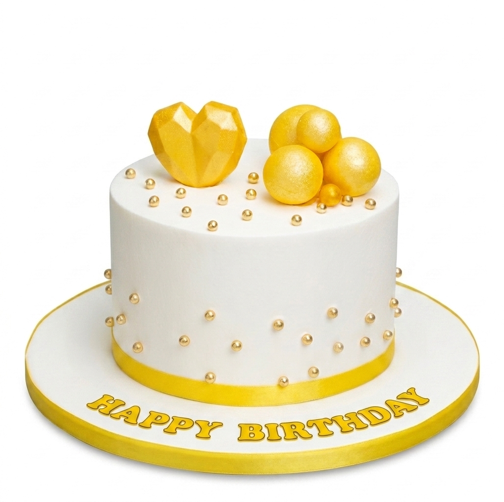 Elegant Gold Heart Birthday Cake