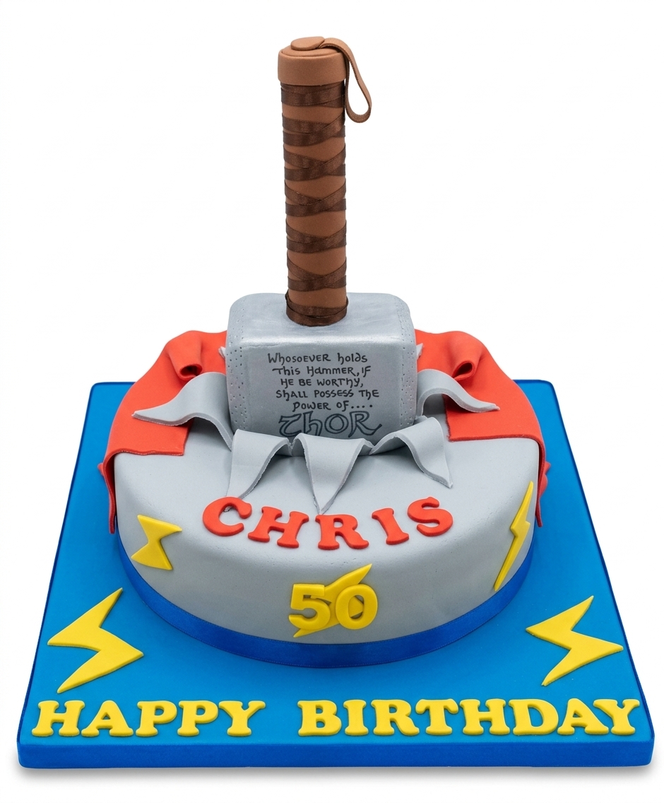 Thor Hammer Birthday Cake | Custom Age & Name