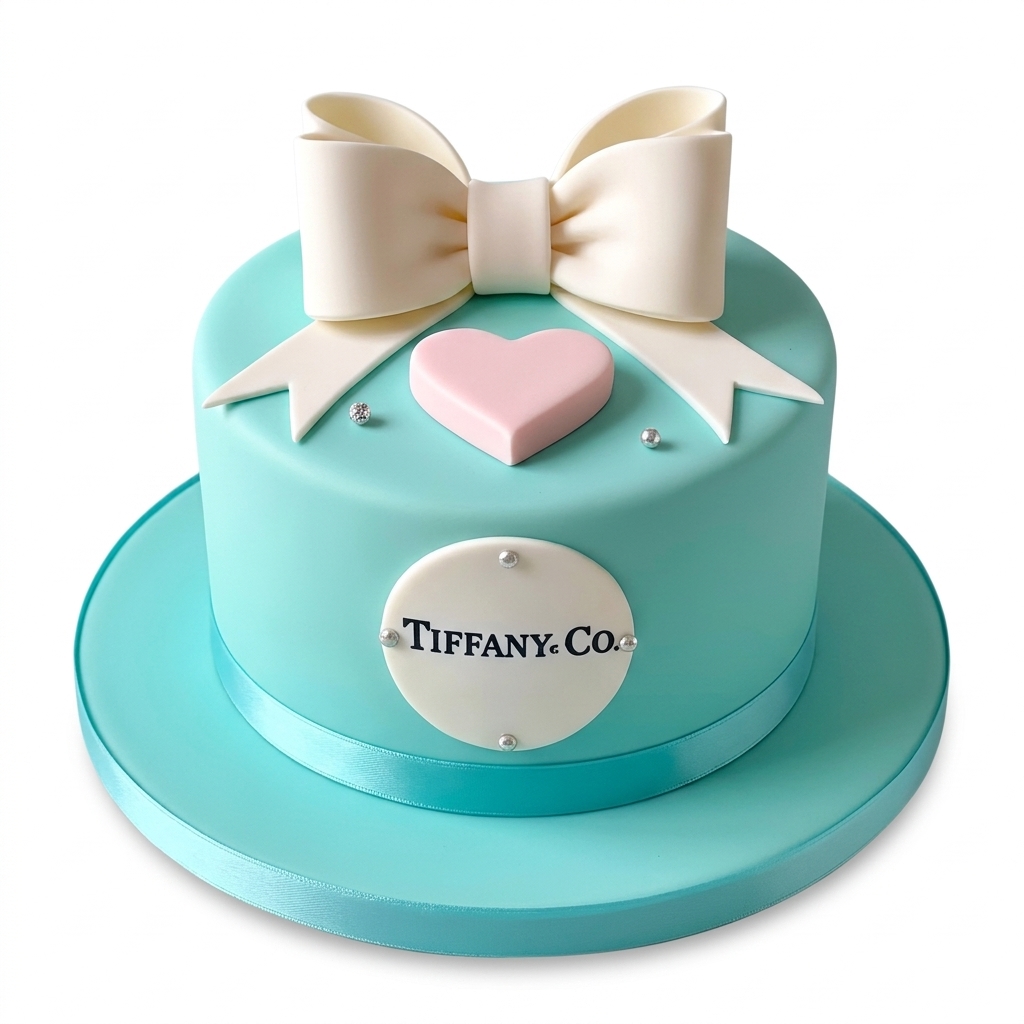 Tiffany Style Birthday Cake with Bow and Heart