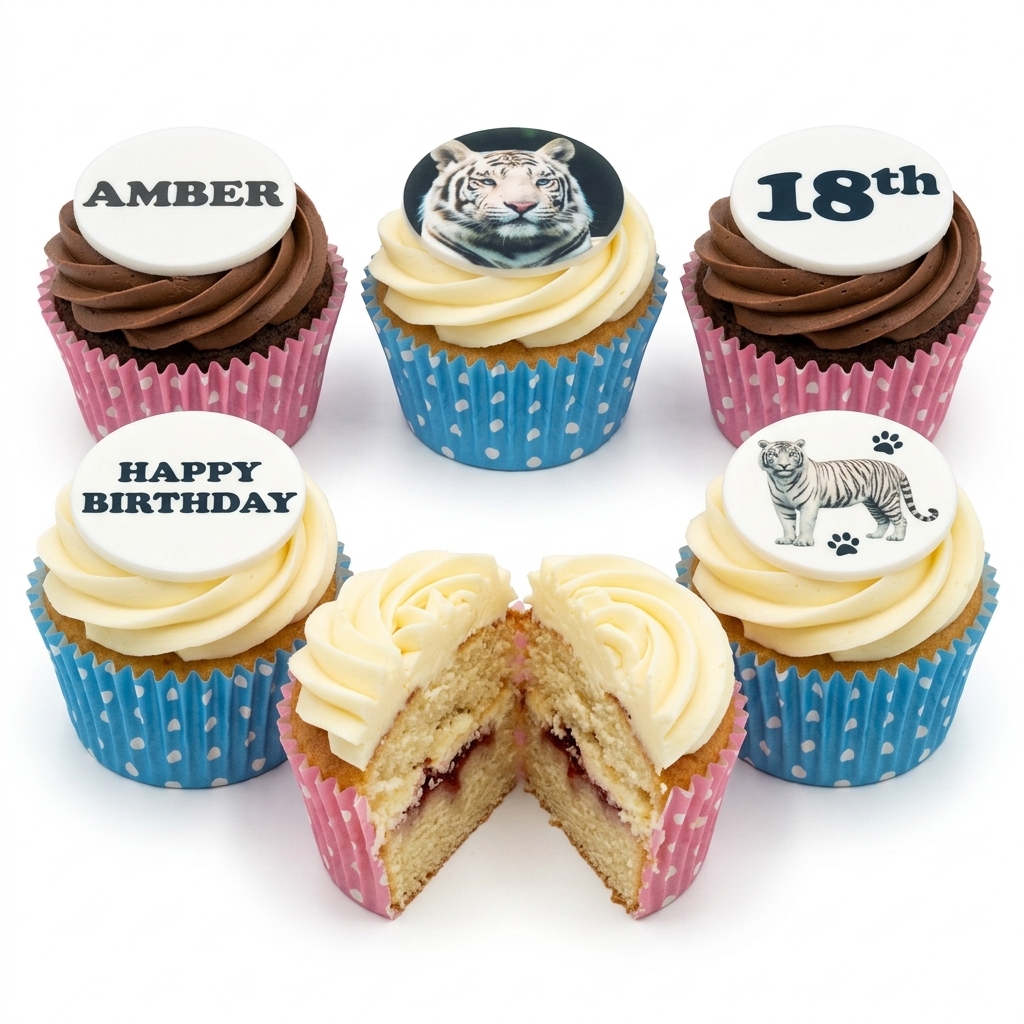 Tiger Theme Birthday Cupcakes with Custom Toppers