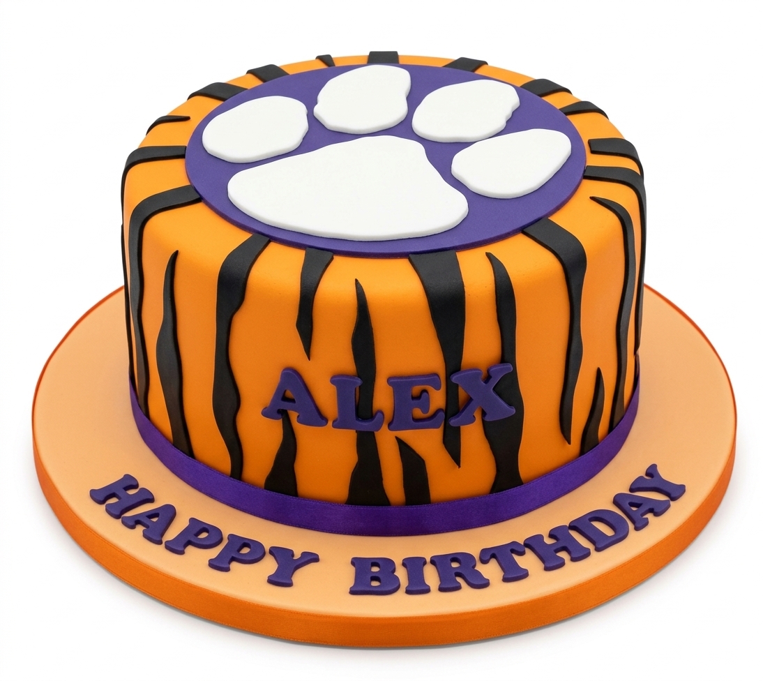 Tiger Stripe Birthday Cake with Paw Print
