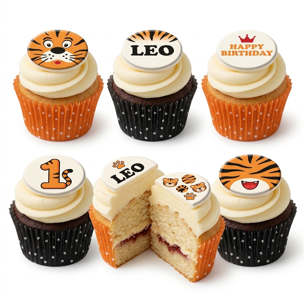 Tiger Theme Birthday Cupcakes with Personalised Toppers