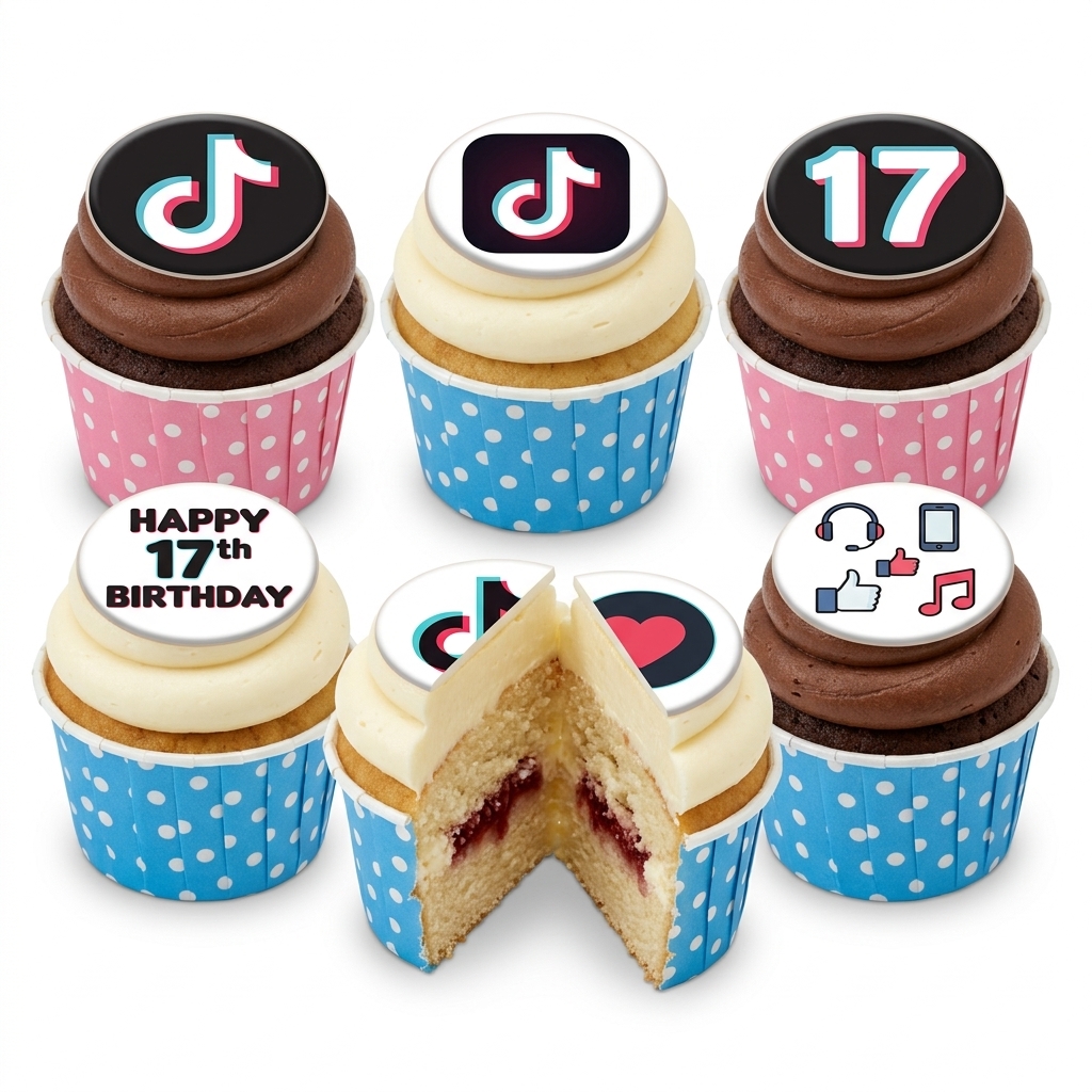 TikTok Theme Birthday Cupcakes with Custom Age Topper
