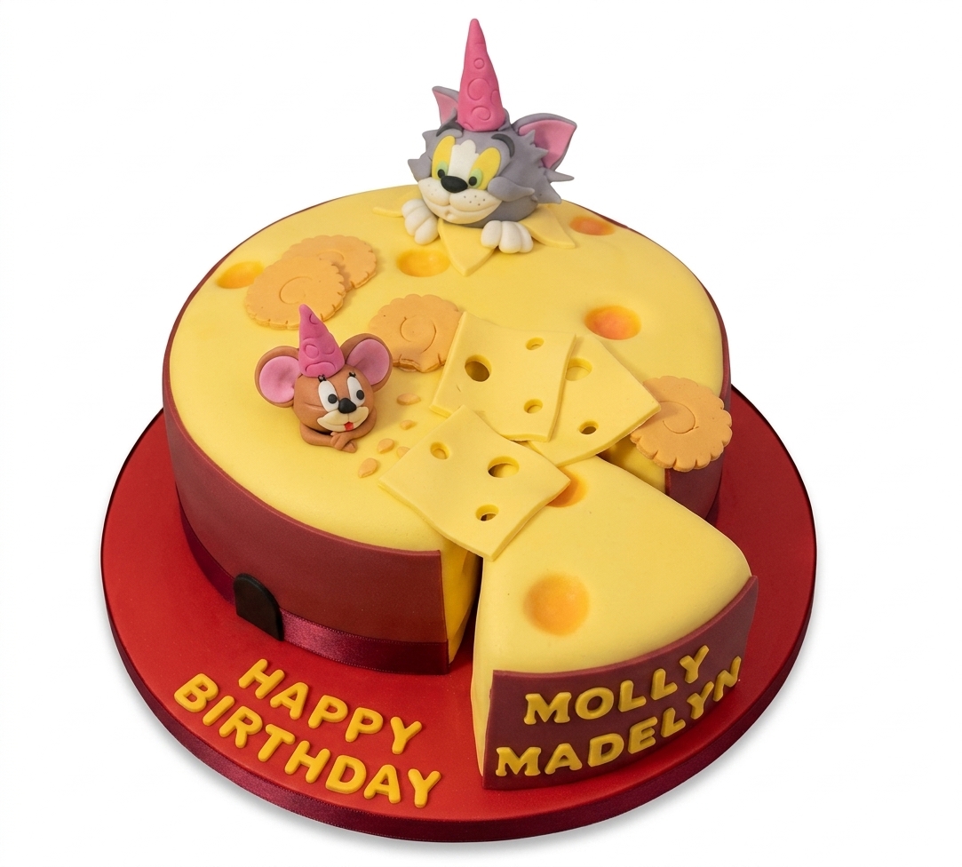 Tom and Jerry Cheese Wheel Birthday Cake