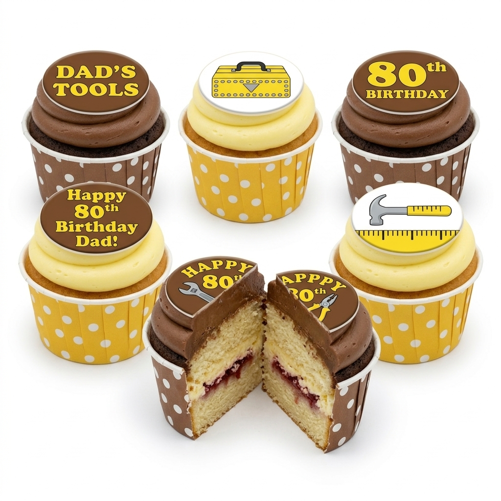 Tools Theme Birthday Cupcakes for Him with Custom Age Toppers
