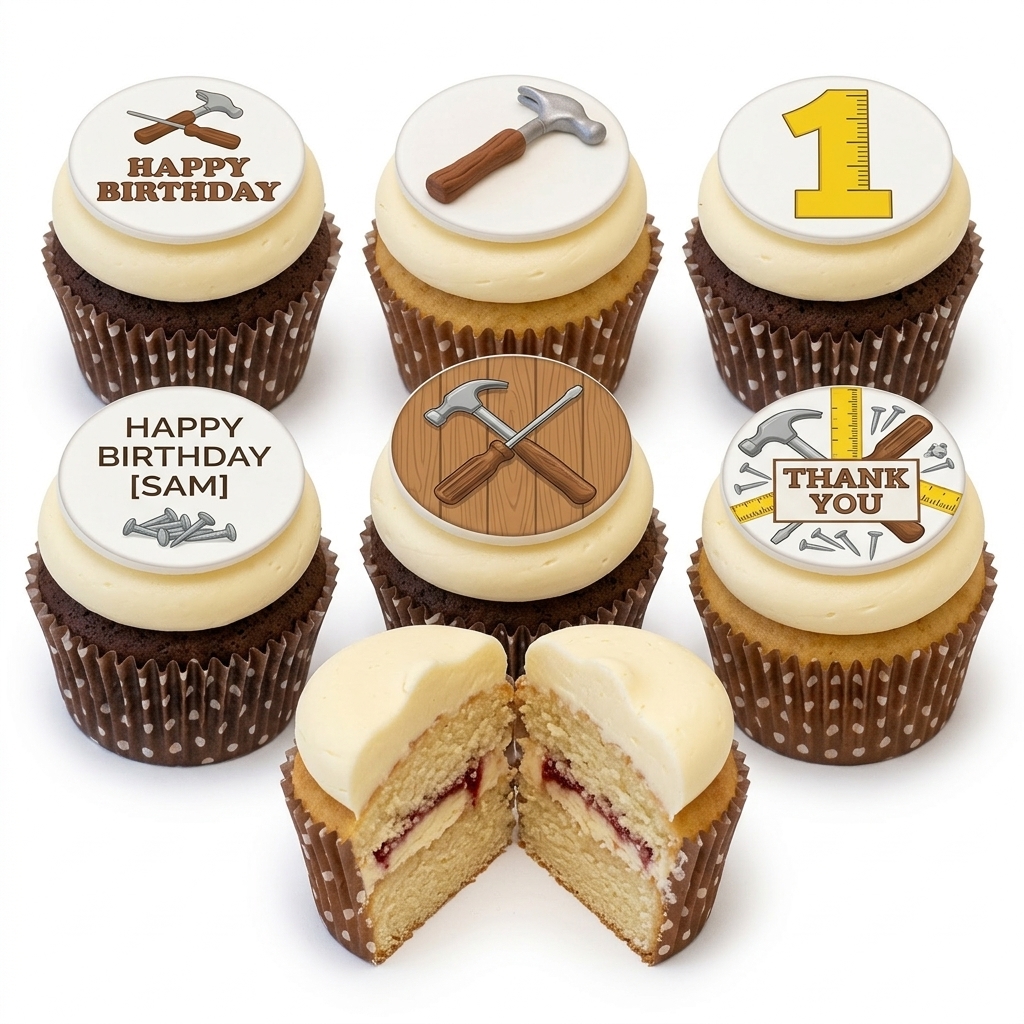 Tools Theme Birthday Cupcakes with Custom Age Topper
