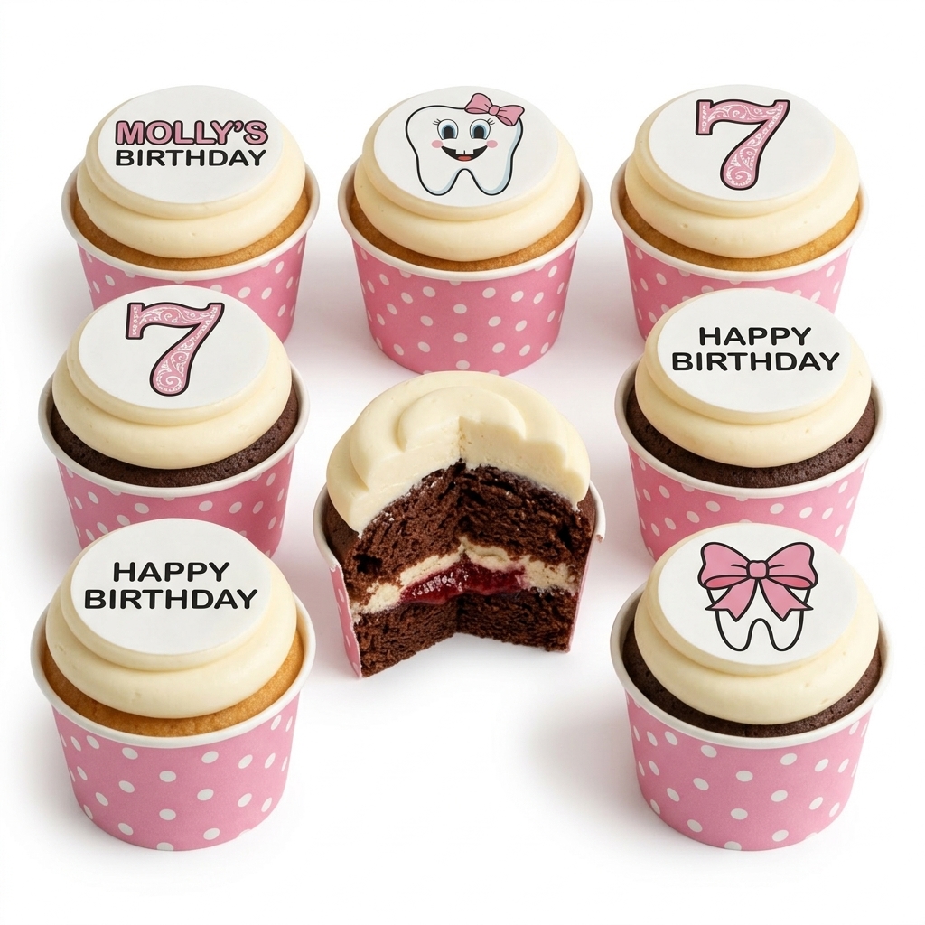 Dental Theme Birthday Cupcakes for Girls with Custom Age