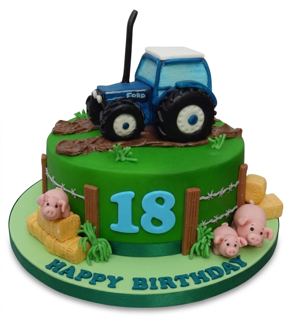 Blue Tractor Farm Birthday Cake