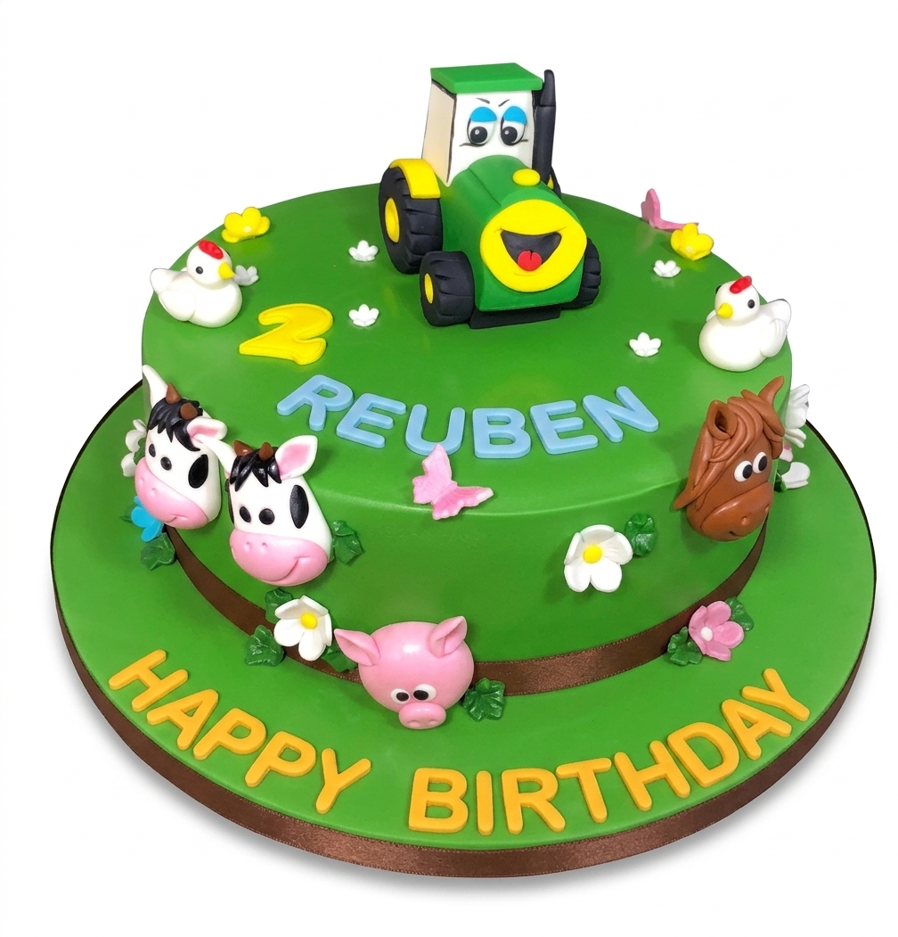 Kids Farm Birthday Cake with Tractor & Animals