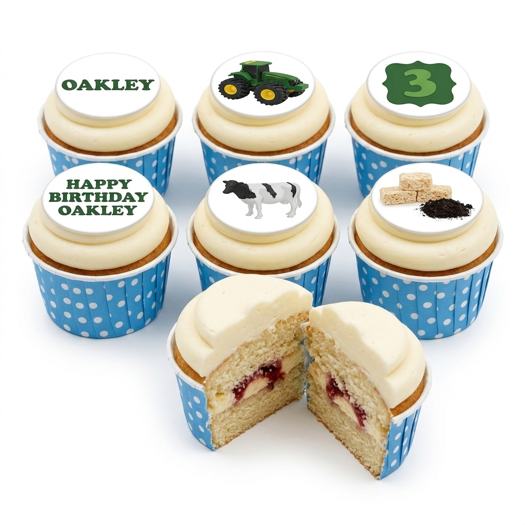Tractor & Farm Animal Kids Birthday Cupcakes
