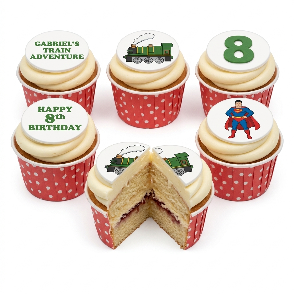 Superman Birthday Cupcakes with Custom Age Topper