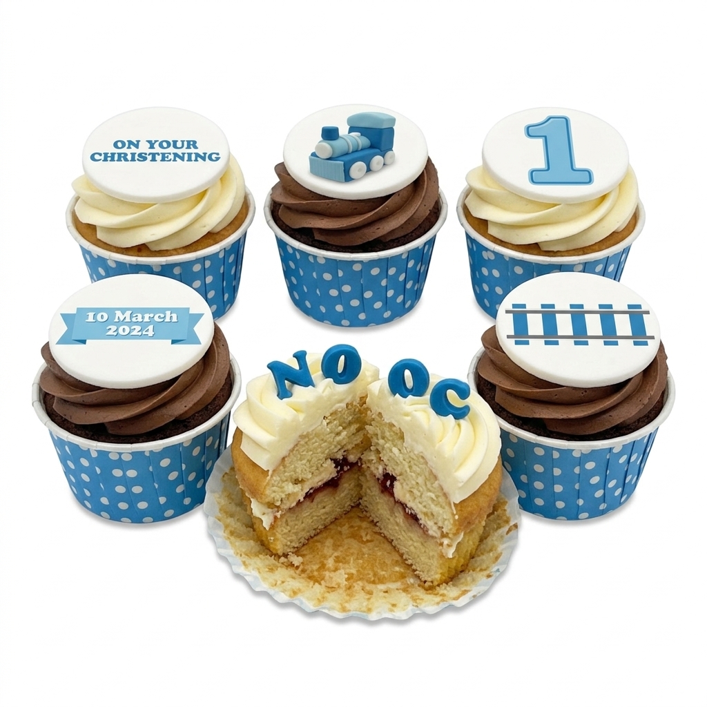 Train Theme Christening Cupcakes for Boys