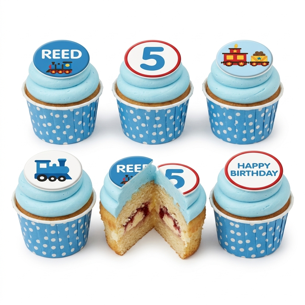 Train Theme Birthday Cupcakes for Kids with Custom Age