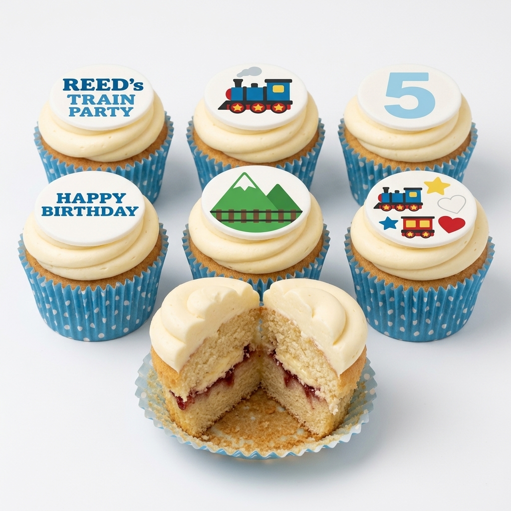 Kids Train Birthday Cupcakes with Custom Age Topper