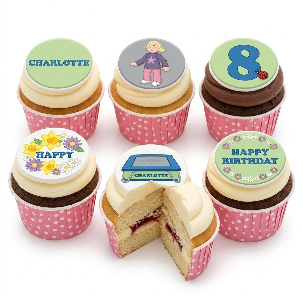 Fun Kids Birthday Cupcakes with Custom Toppers