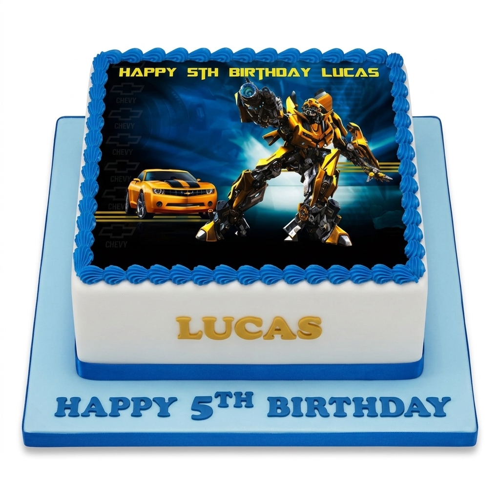 Transformers Bumblebee Birthday Cake with Custom Name & Age