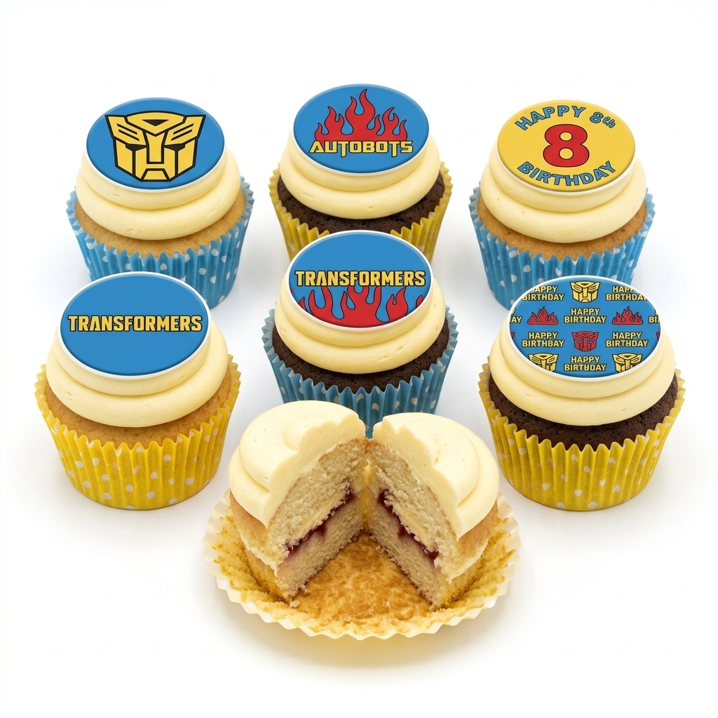 Transformers Birthday Cupcakes with Custom Age Toppers