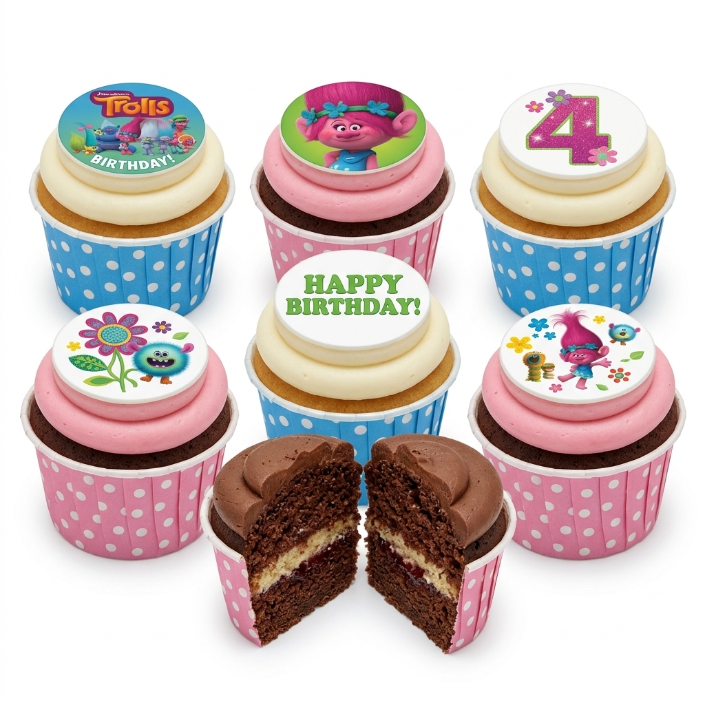 Trolls Birthday Cupcakes with Custom Age Topper