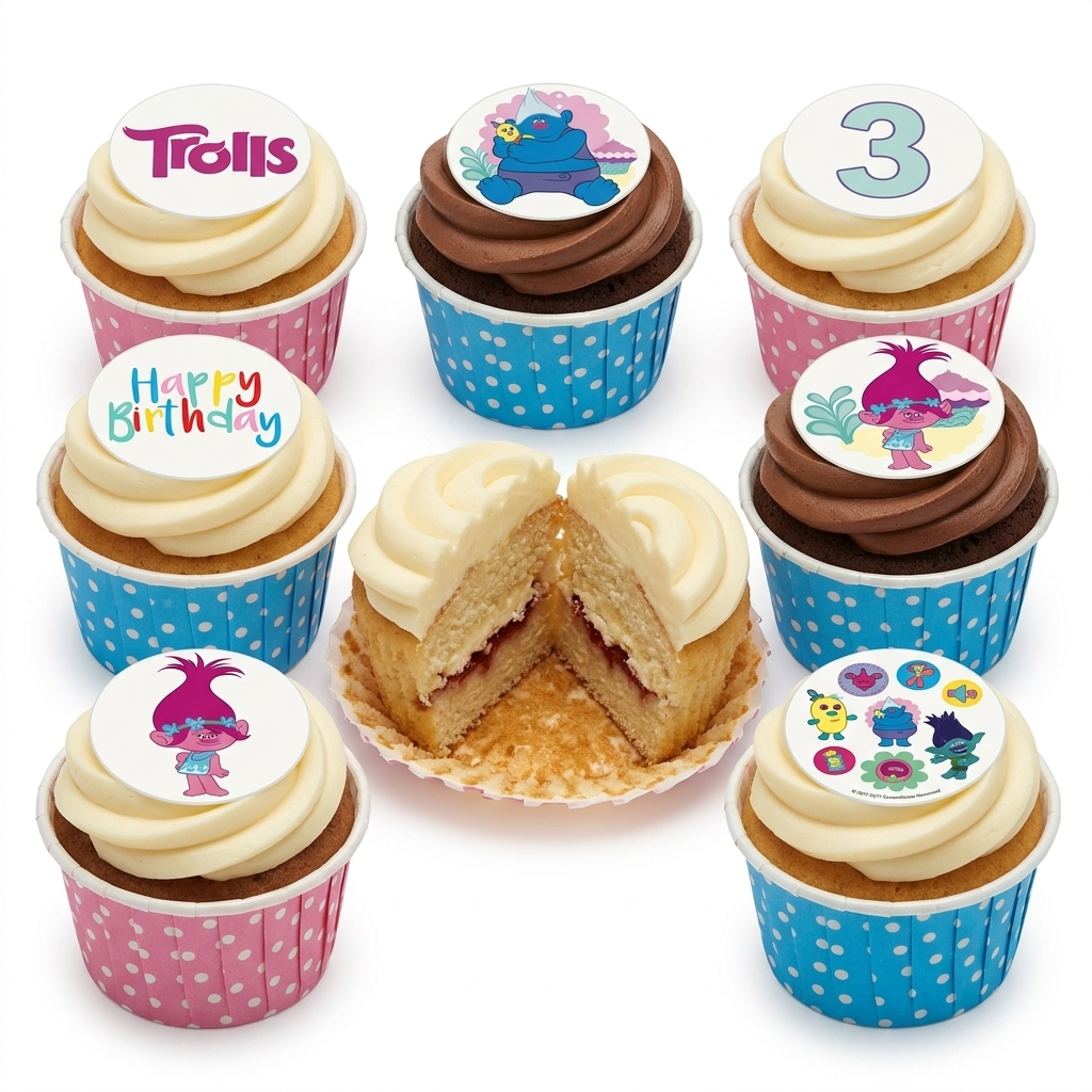 Trolls Birthday Cupcakes with Custom Age Topper