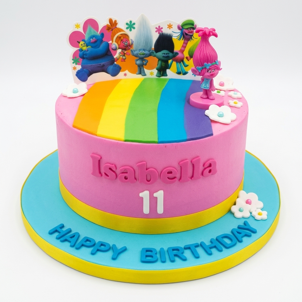 Trolls Rainbow Theme Kids Birthday Cake