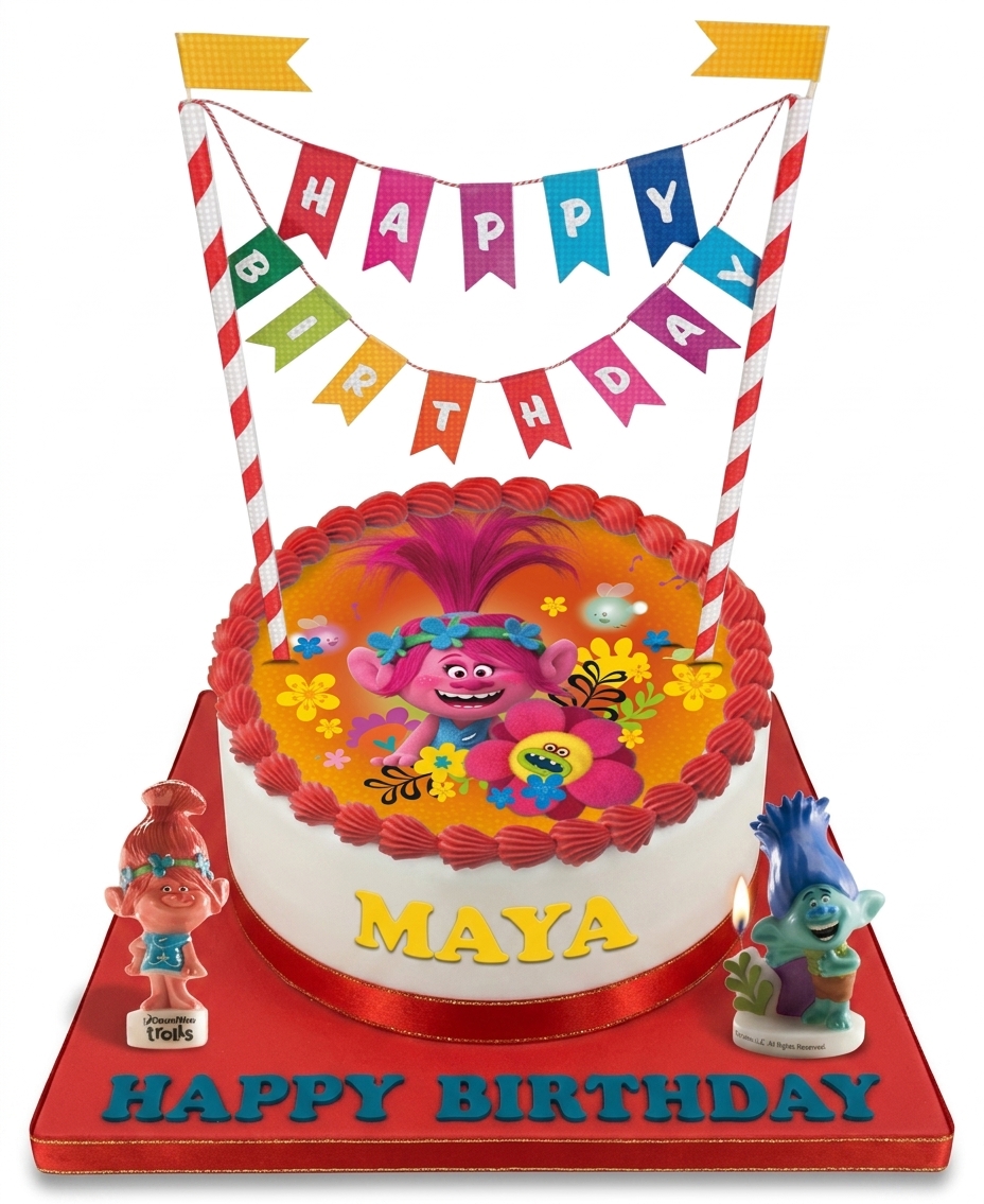 Trolls Birthday Cake with Personalised Name