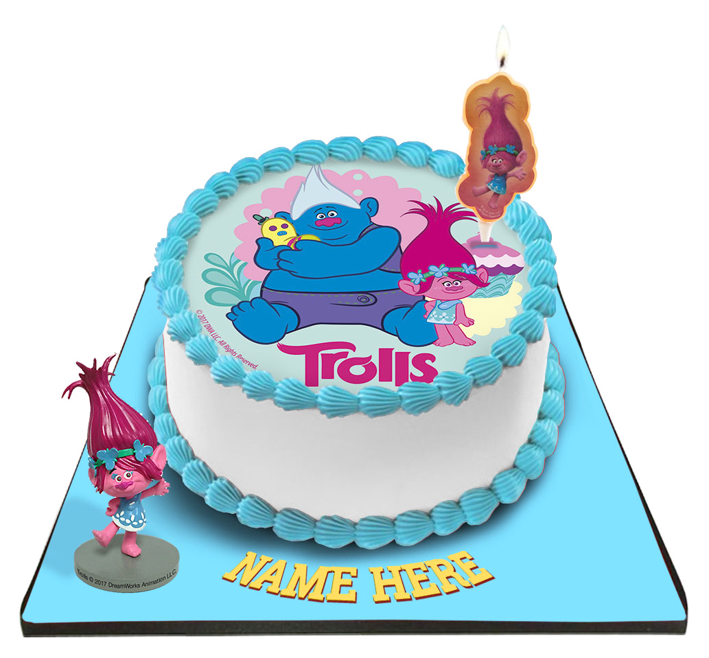 Trolls Cake with Trolls Candle &Topper