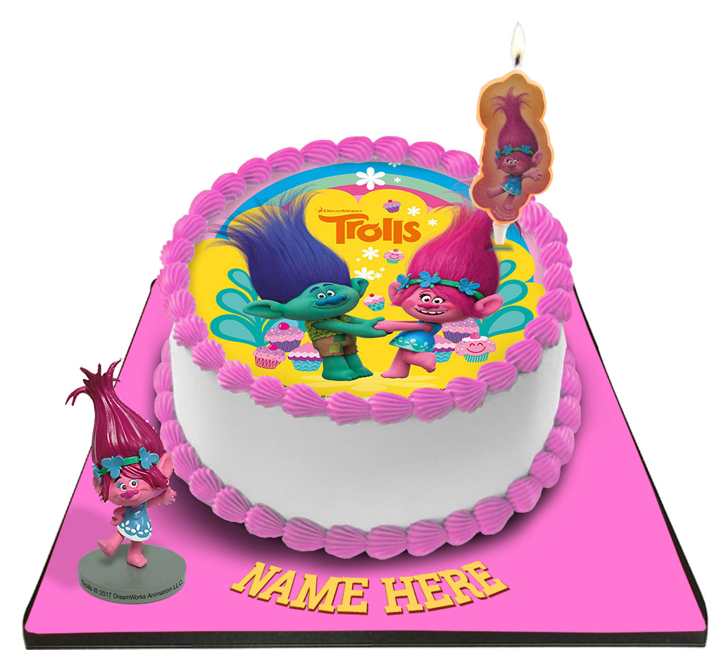 Trolls Cake with Trolls Candle & Topper