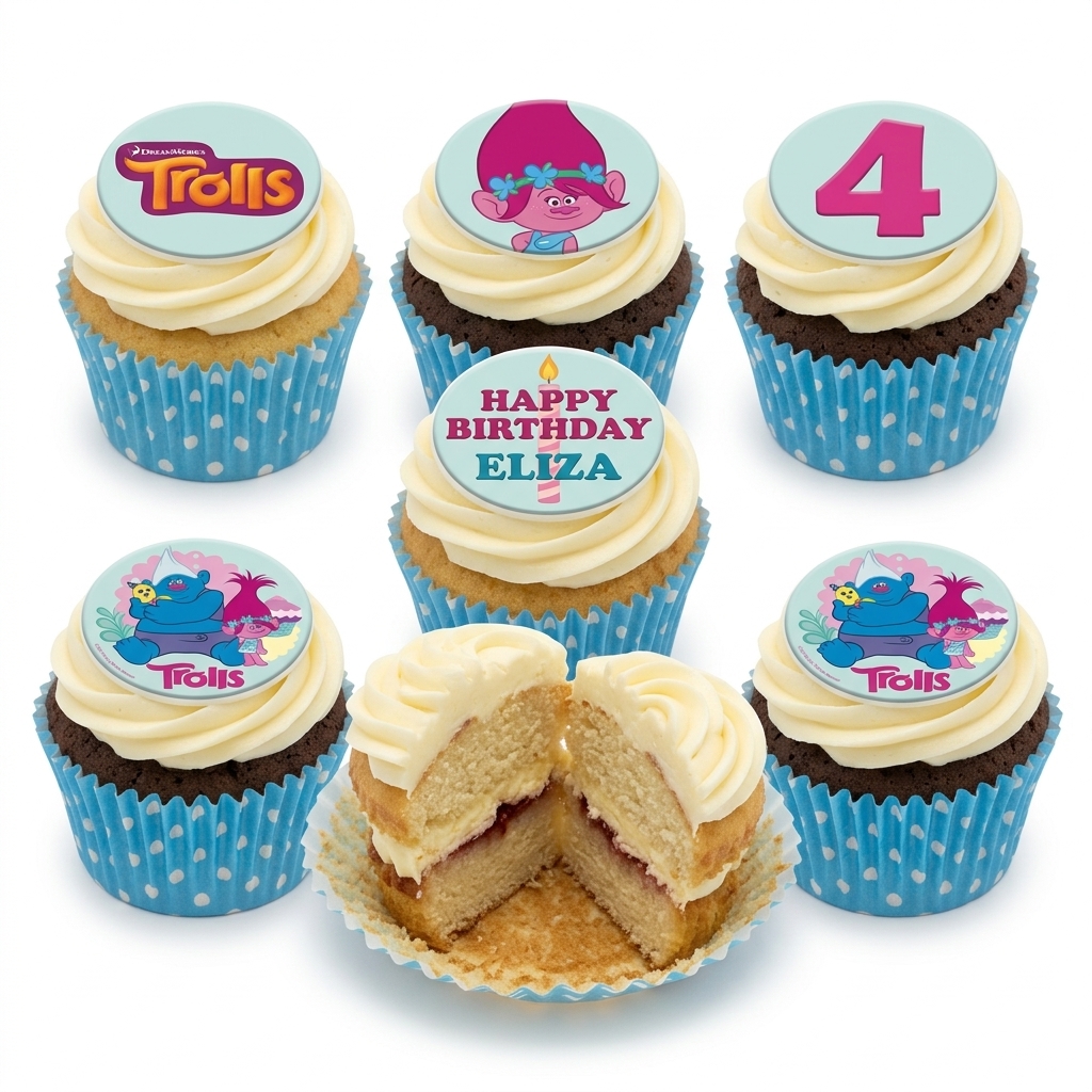 Trolls Birthday Cupcakes with Custom Age Topper