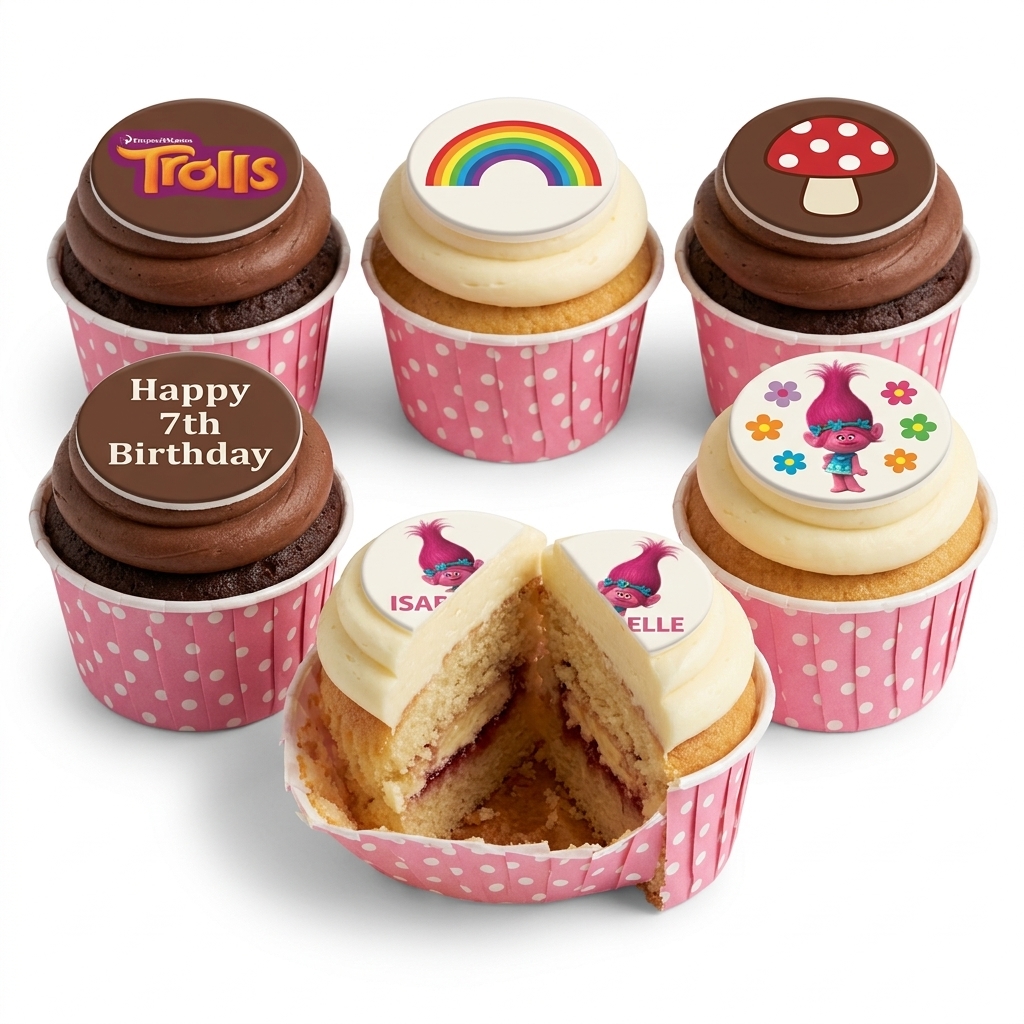 Trolls Birthday Cupcakes with Custom Name & Age Toppers