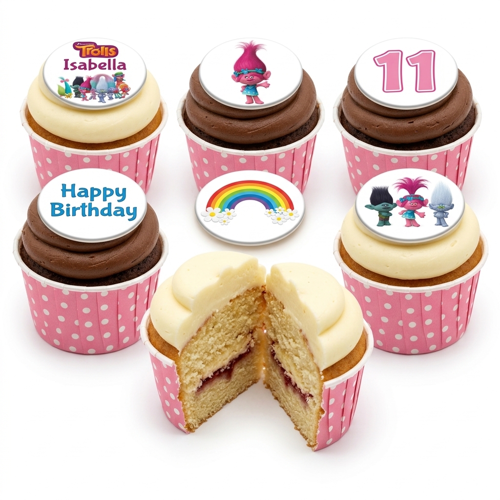Trolls Birthday Cupcakes with Custom Age Topper