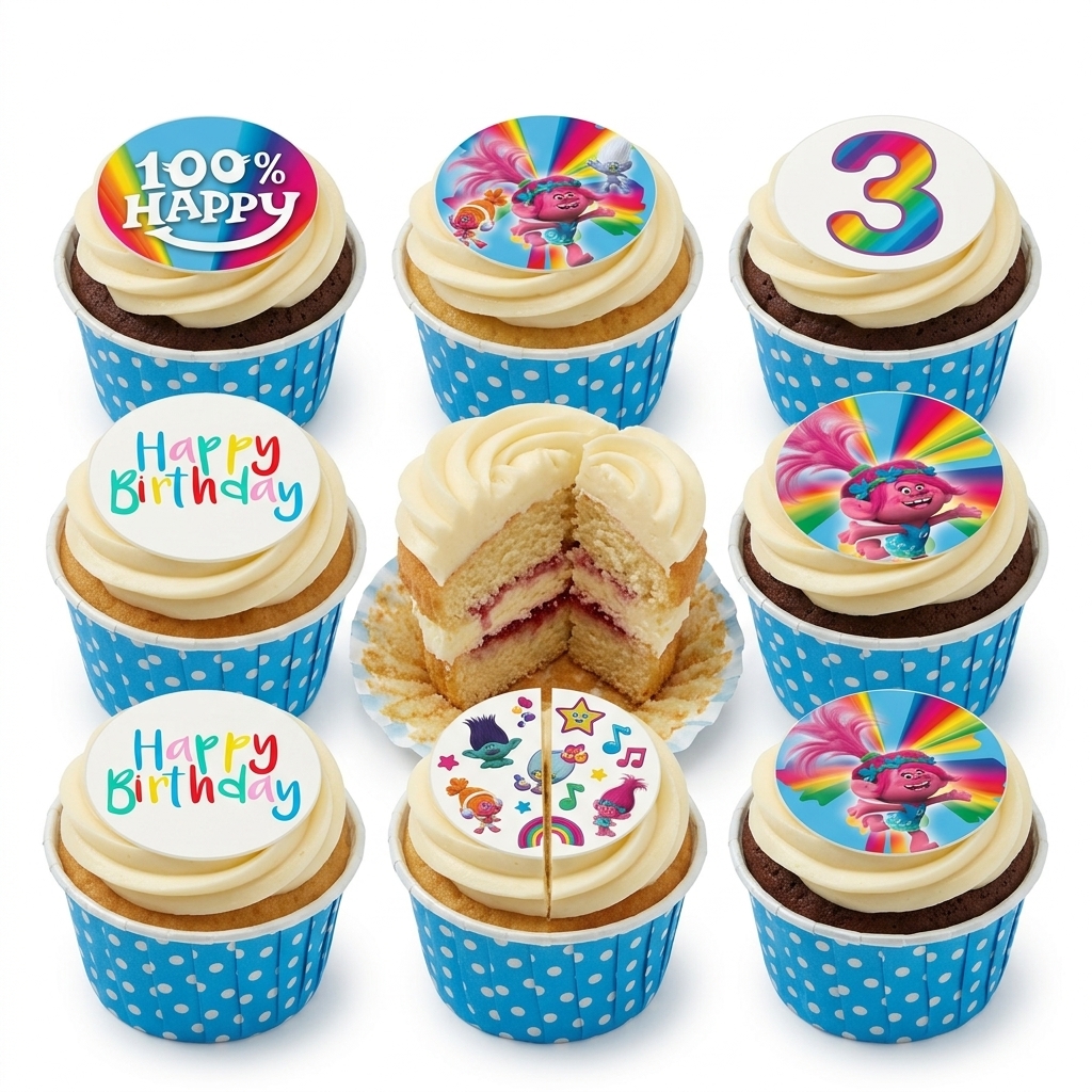 Trolls Birthday Cupcakes with Custom Age Topper