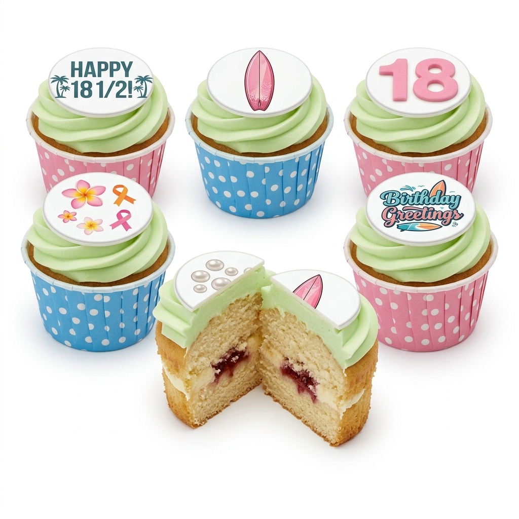 Surf Theme Birthday Cupcakes with Custom Age Toppers
