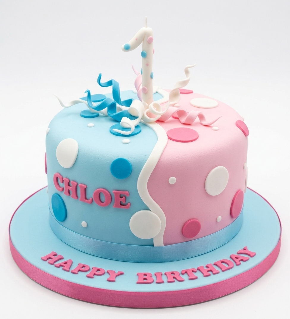 Two-Tone Polka Dot Kids Birthday Cake