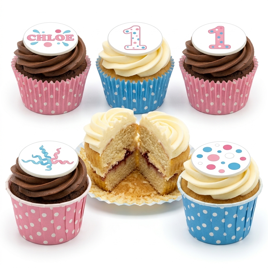 Pink & Blue 1st Birthday Cupcakes