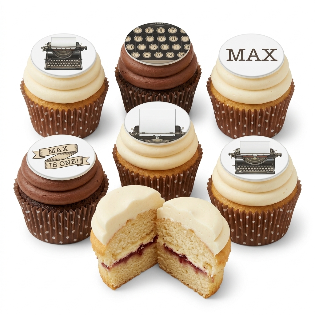 Typewriter Theme Birthday Cupcakes