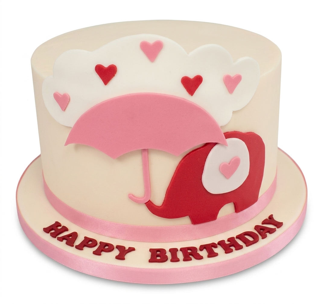 Cute Elephant & Umbrella Birthday Cake