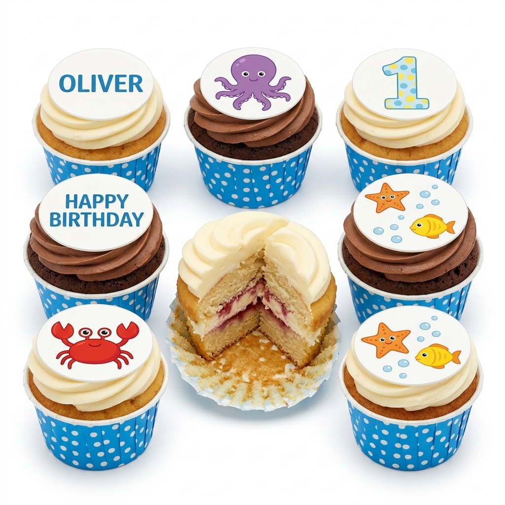Under The Sea Kids Birthday Cupcakes with Custom Age