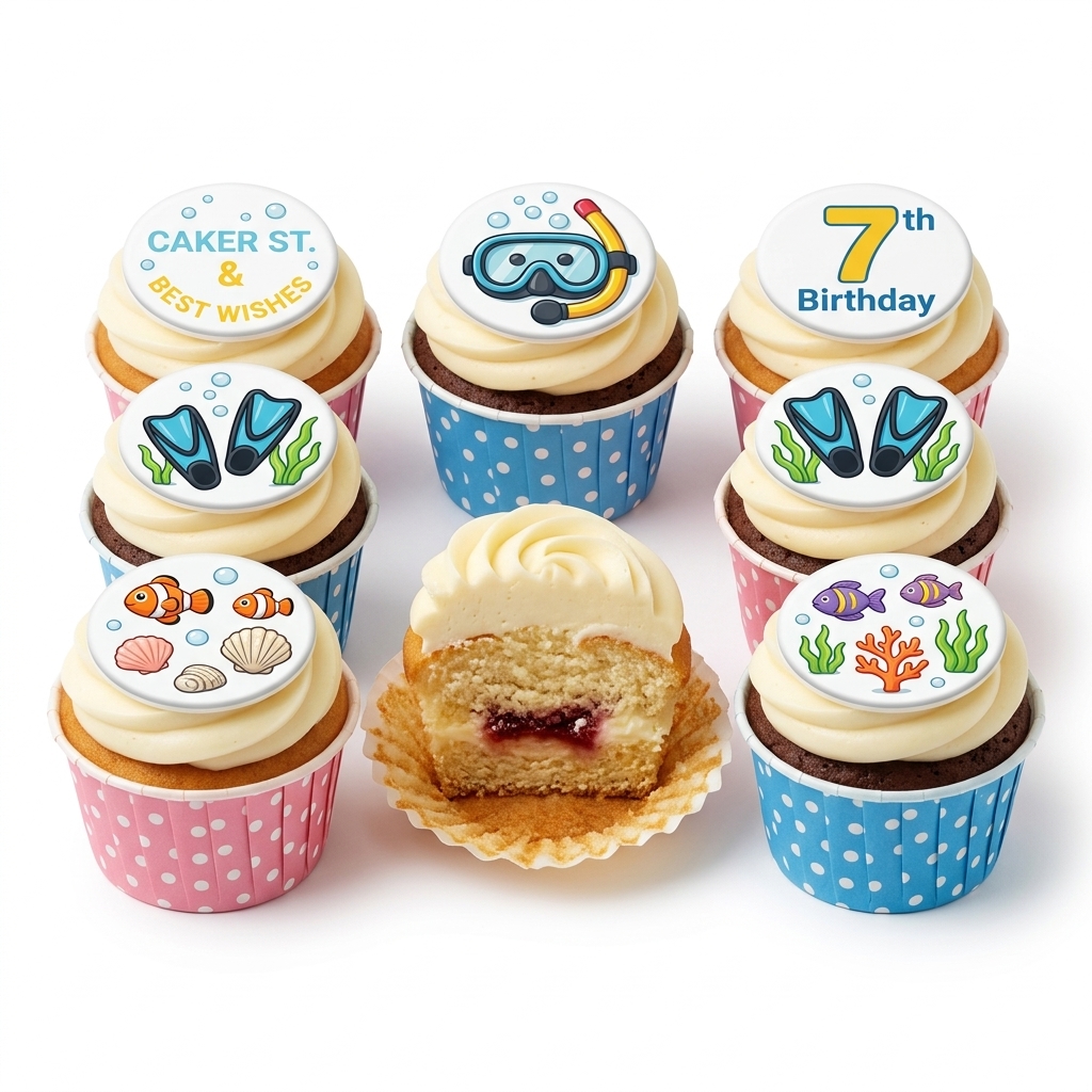 Under the Sea Birthday Cupcakes with Custom Age Toppers