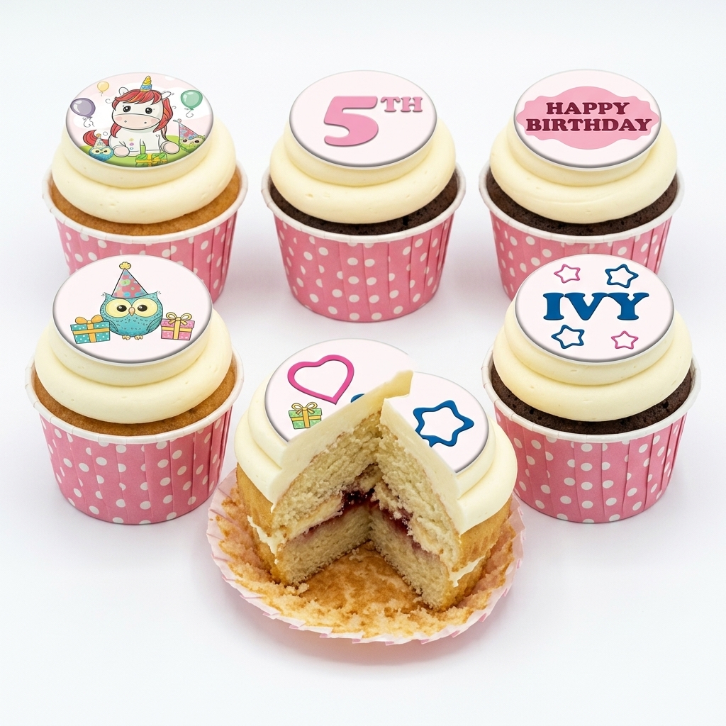 Fun Kids Birthday Cupcakes with Custom Toppers