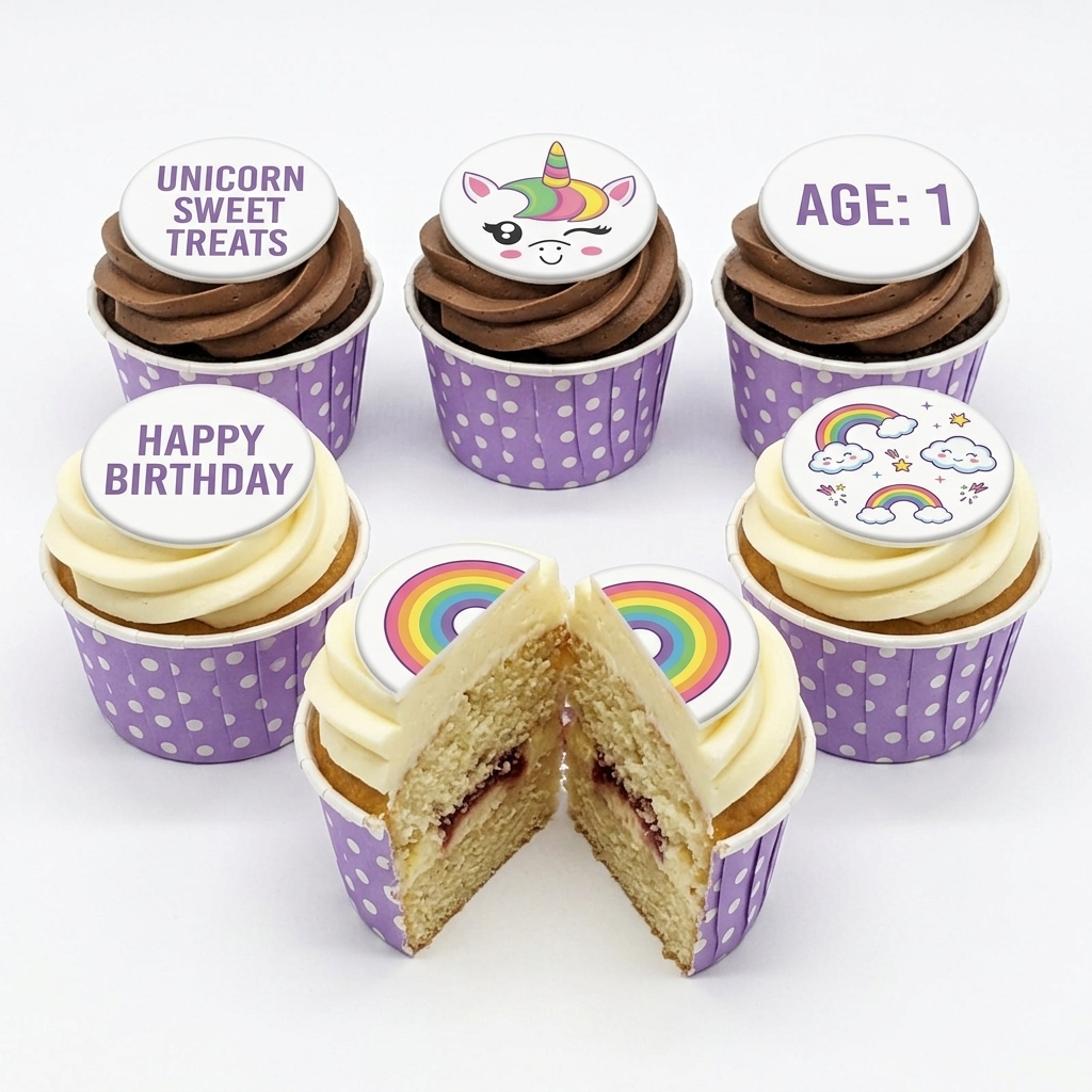Unicorn Rainbow Birthday Cupcakes with Custom Age