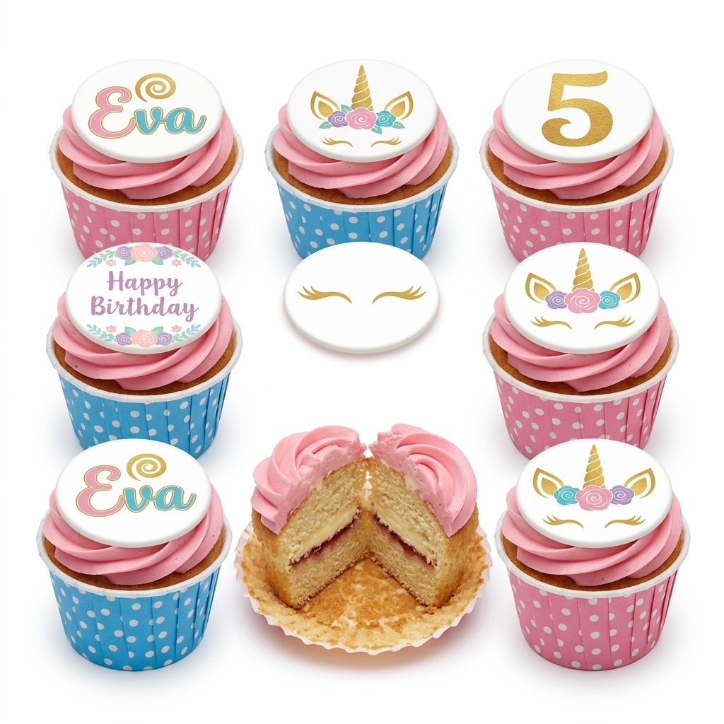 Unicorn Birthday Cupcakes with Custom Age Topper