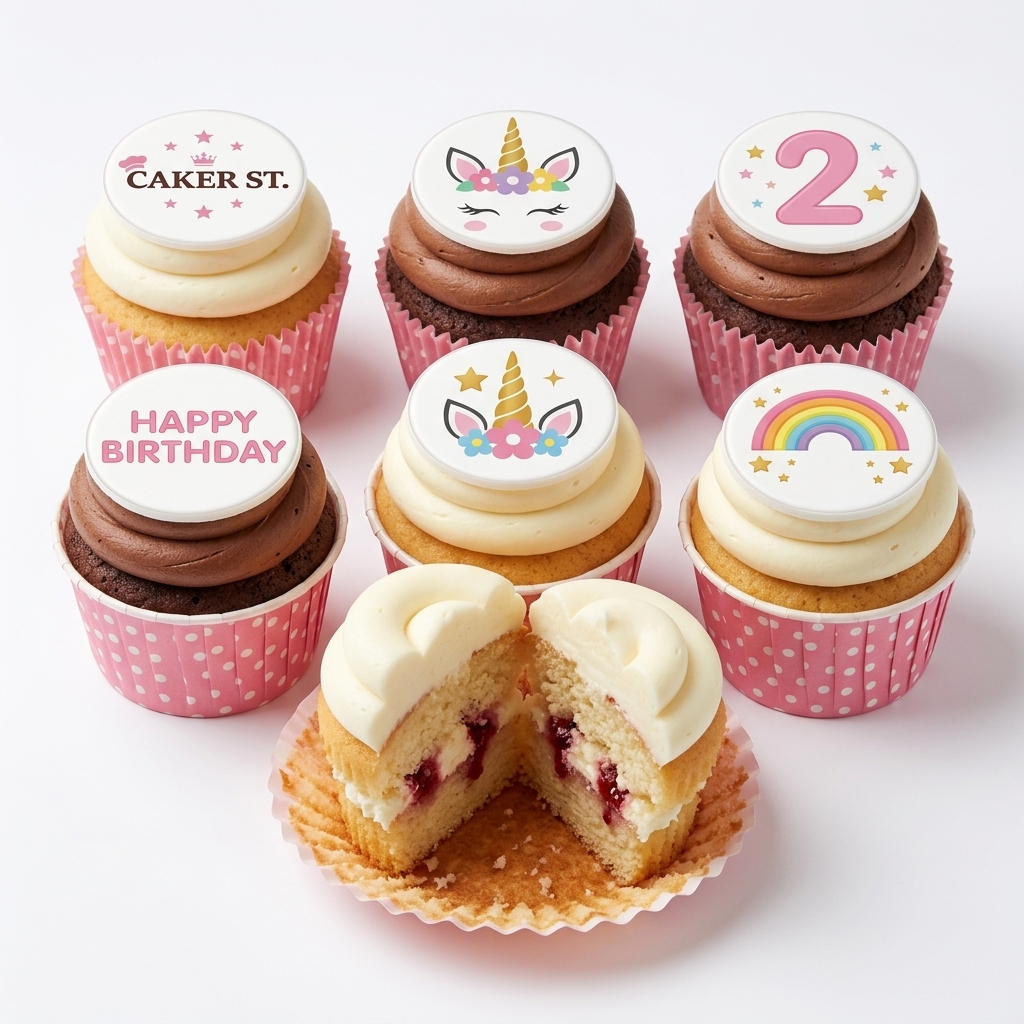 Unicorn Rainbow Birthday Cupcakes with Custom Age Topper