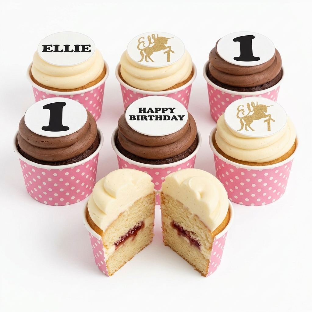 Unicorn Birthday Cupcakes with Custom Age Toppers